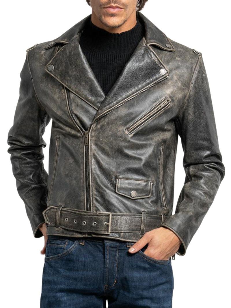 Suitnegozi Chiodo in pelle collezione golden dal trattamento distressed Shopping Online