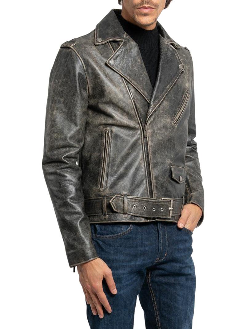 Suitnegozi Chiodo in pelle collezione golden dal trattamento distressed Shopping Online