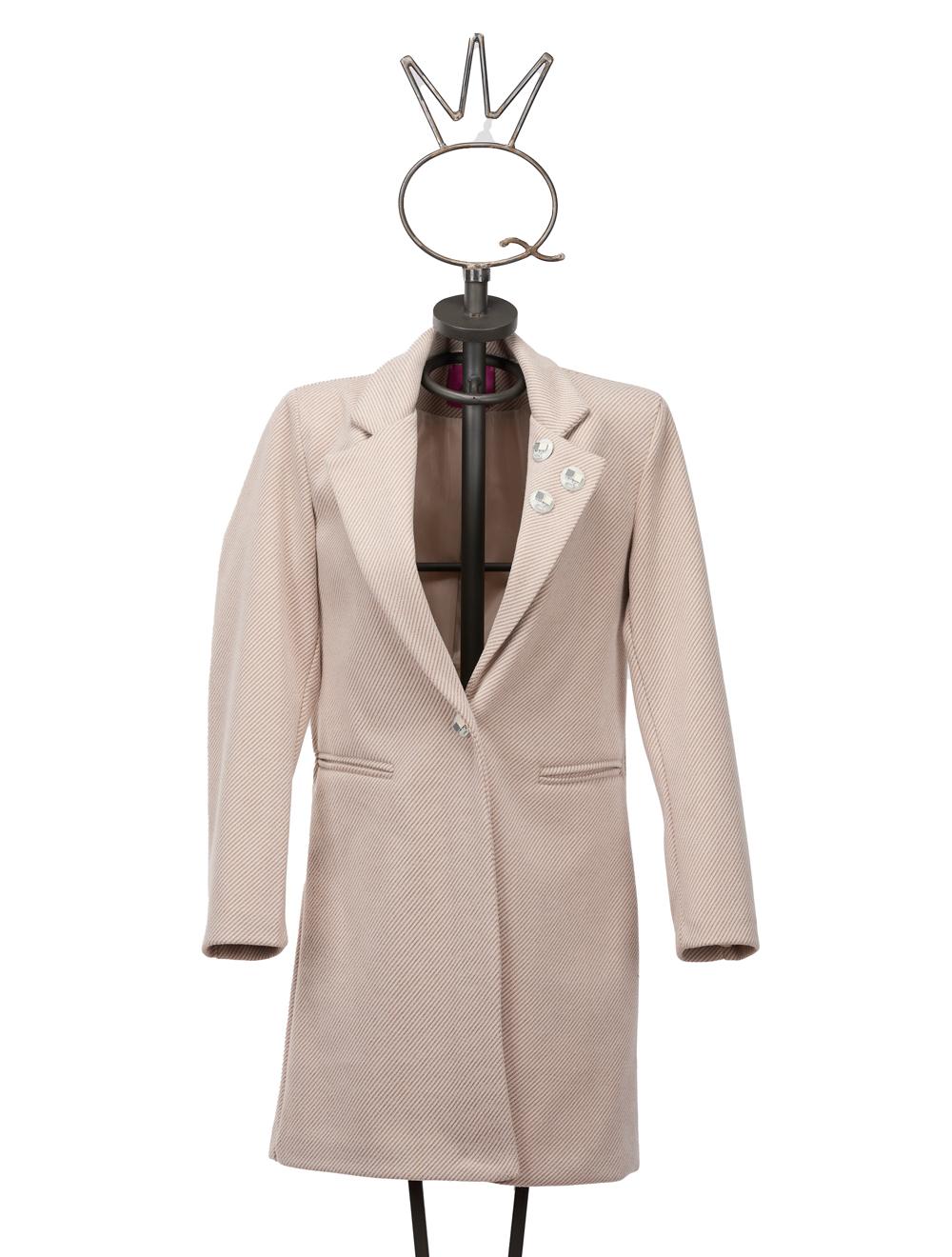 Save The Queen Cappotto corto bianco panna spigato beige con applicazioni Convenienza