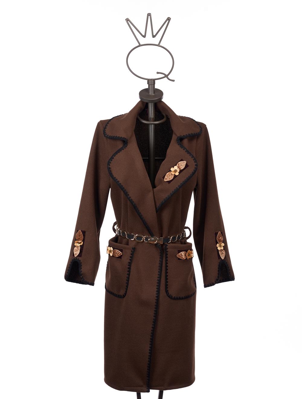 Save The Queen Cappotto marrone con bordi ricamati Offerta