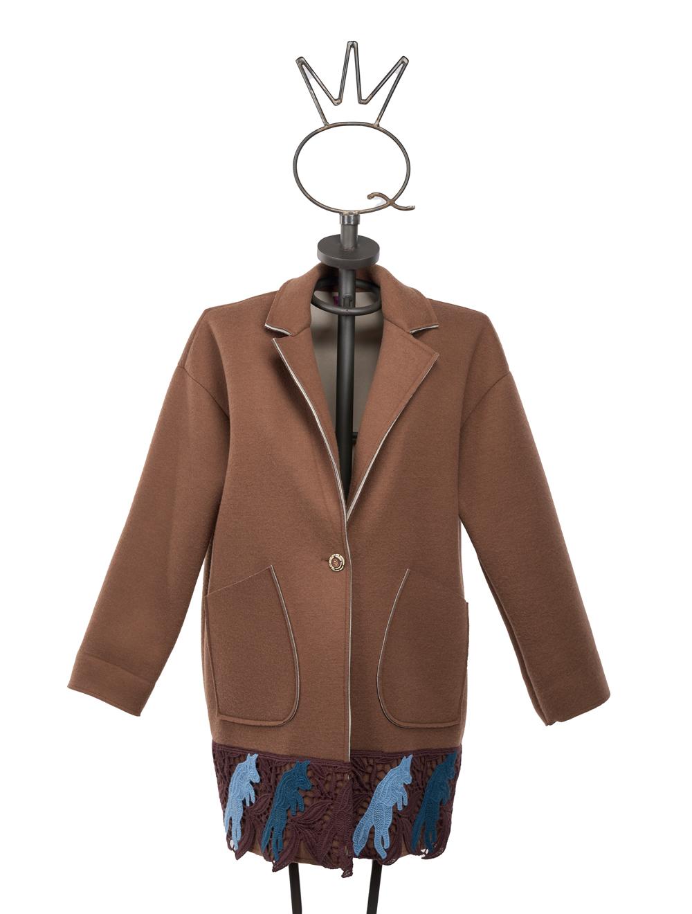 Save The Queen Cappotto corto nocciola con pizzo macramè Economico