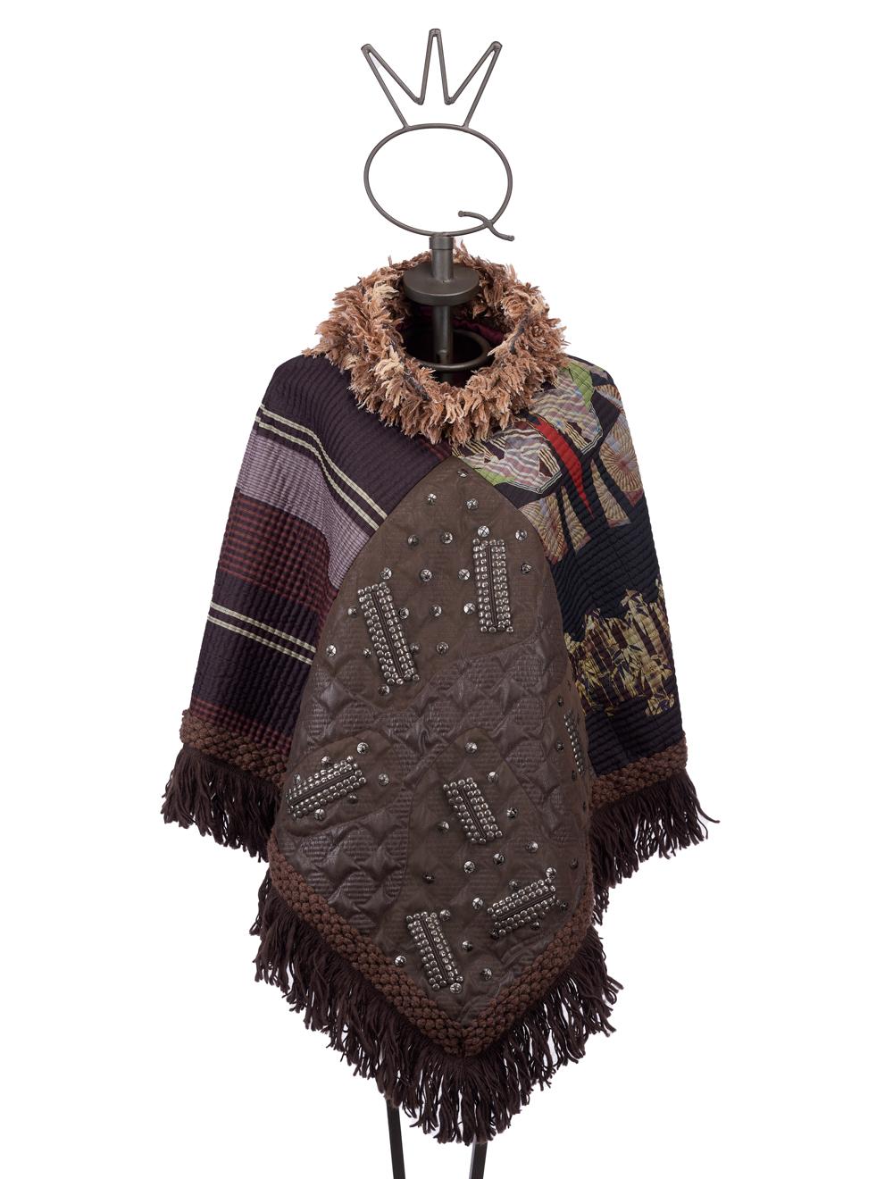 Save The Queen Poncho in seta e finta pelle con ricami e paillettes Saldi