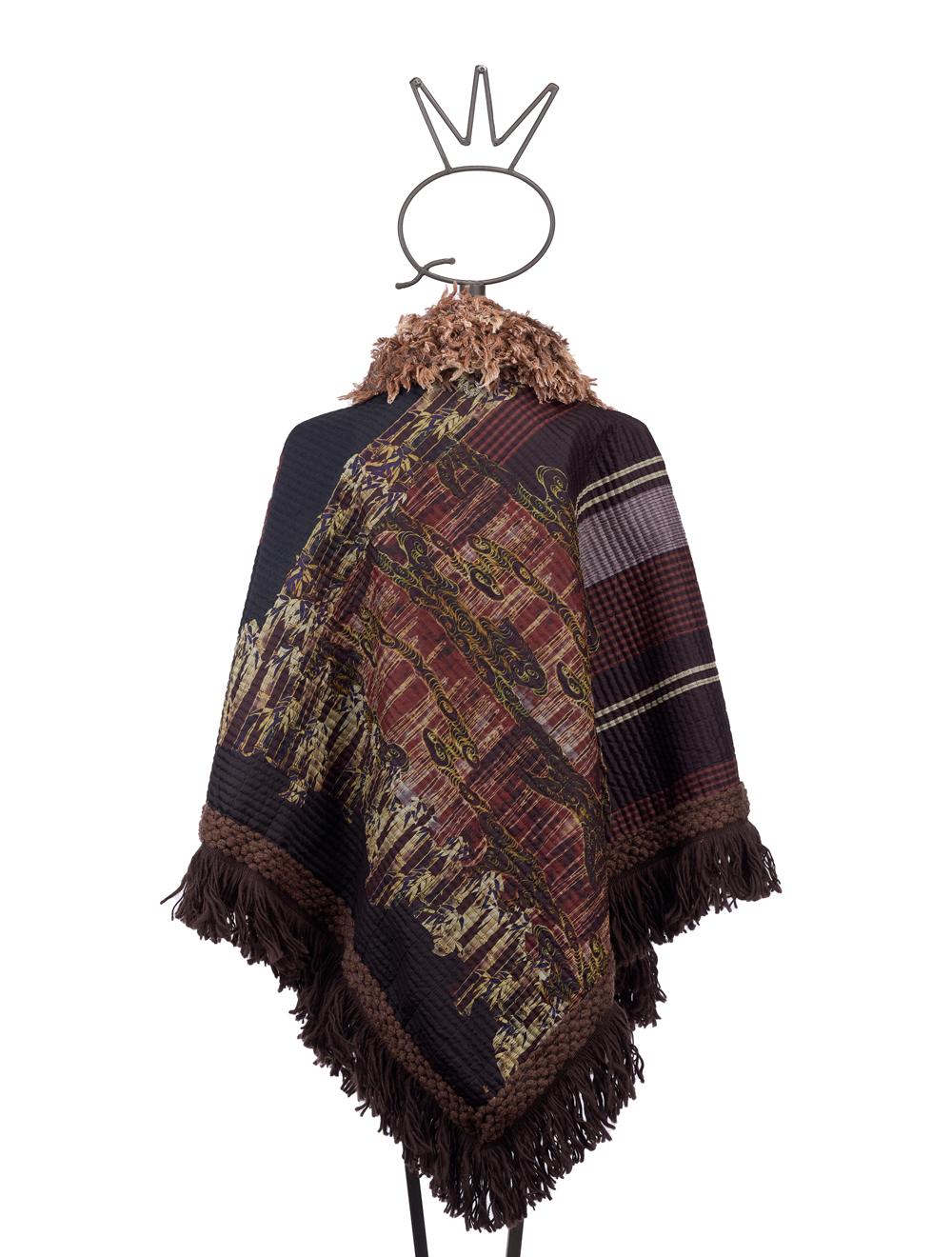 Save The Queen Poncho in seta e finta pelle con ricami e paillettes Saldi