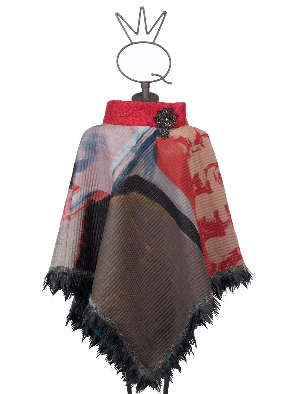 Save The Queen Poncho in seta con frange in ecopelle Offerte