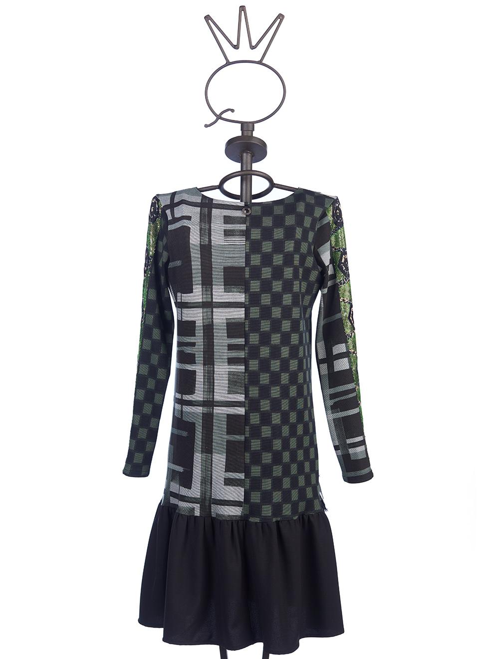 Save The Queen Vestito corto con stampa a quadri rouches e ricami Sottocosto