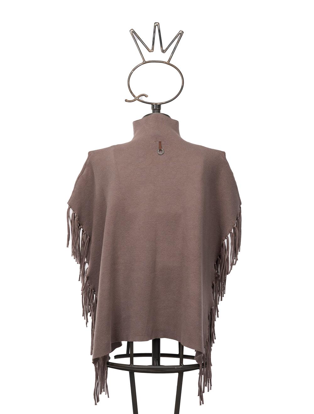 Save The Queen Maglia poncho color tortora in viscosa con applicazioni Pezzi Unici
