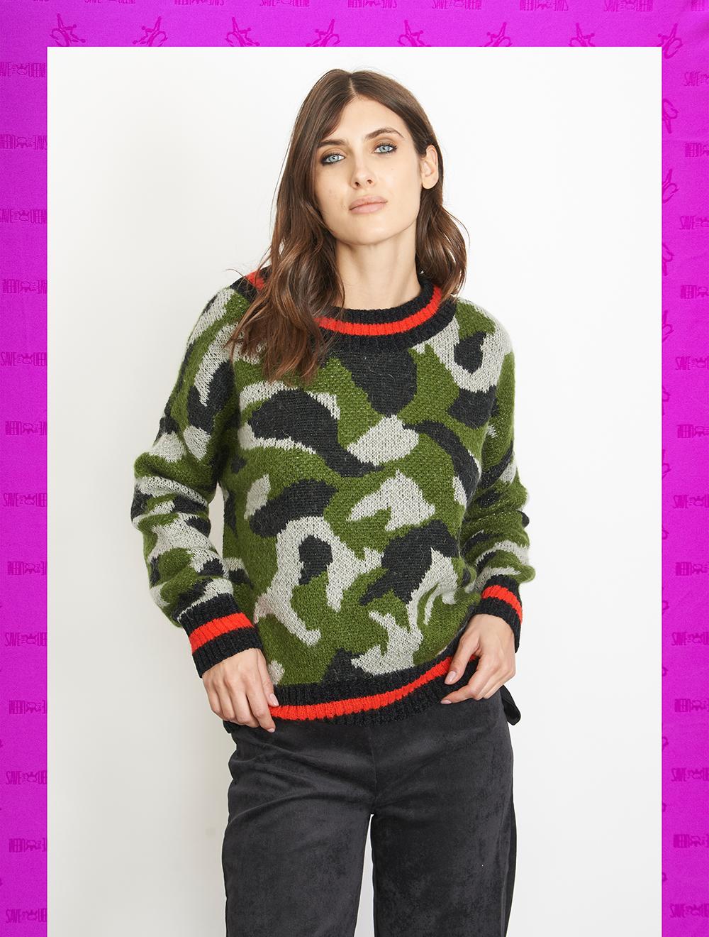 Save The Queen Maglia jacquard con disegno camouflage in lana mohair Prezzo Ridotto