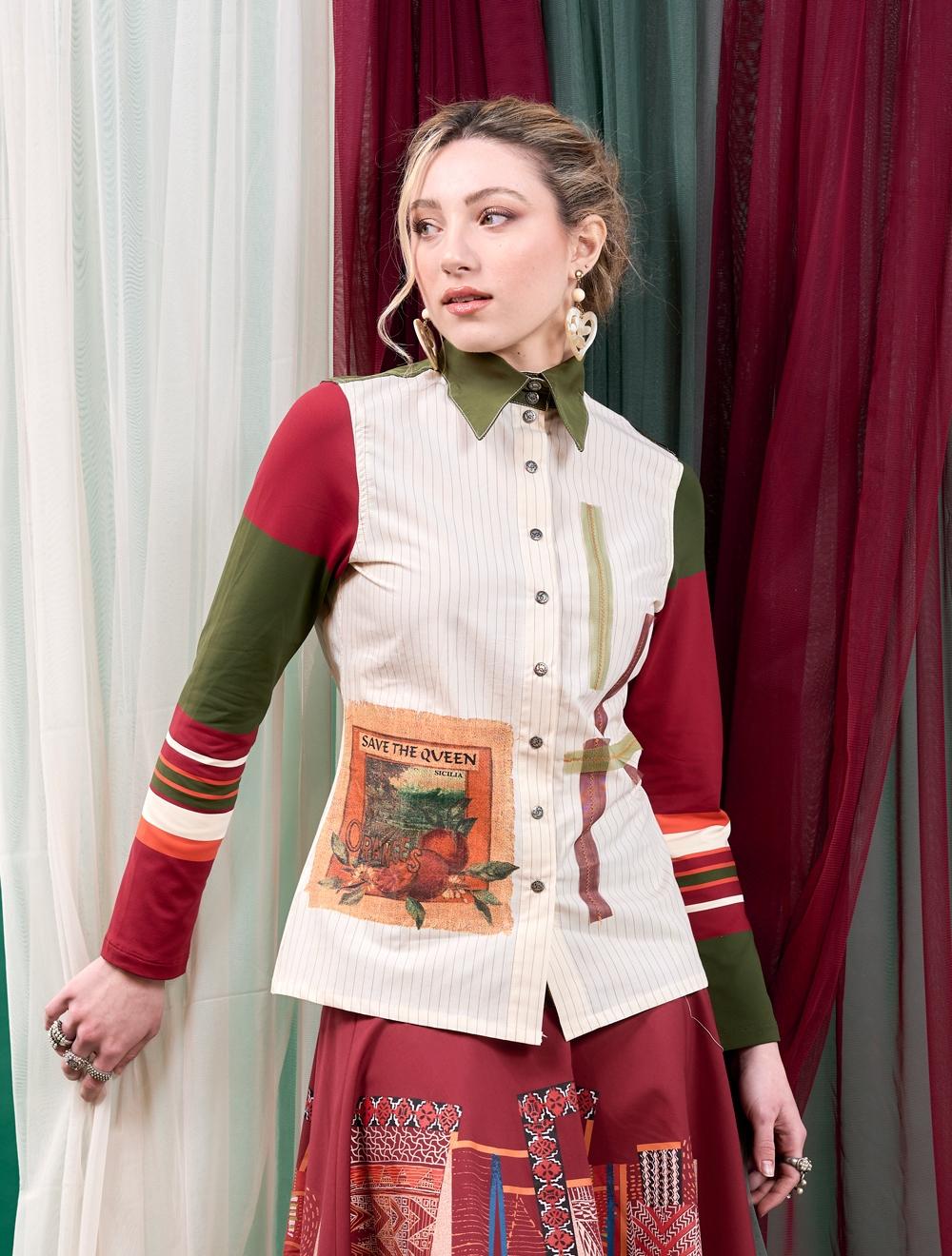 Save The Queen Camicia a righe con stampa Online