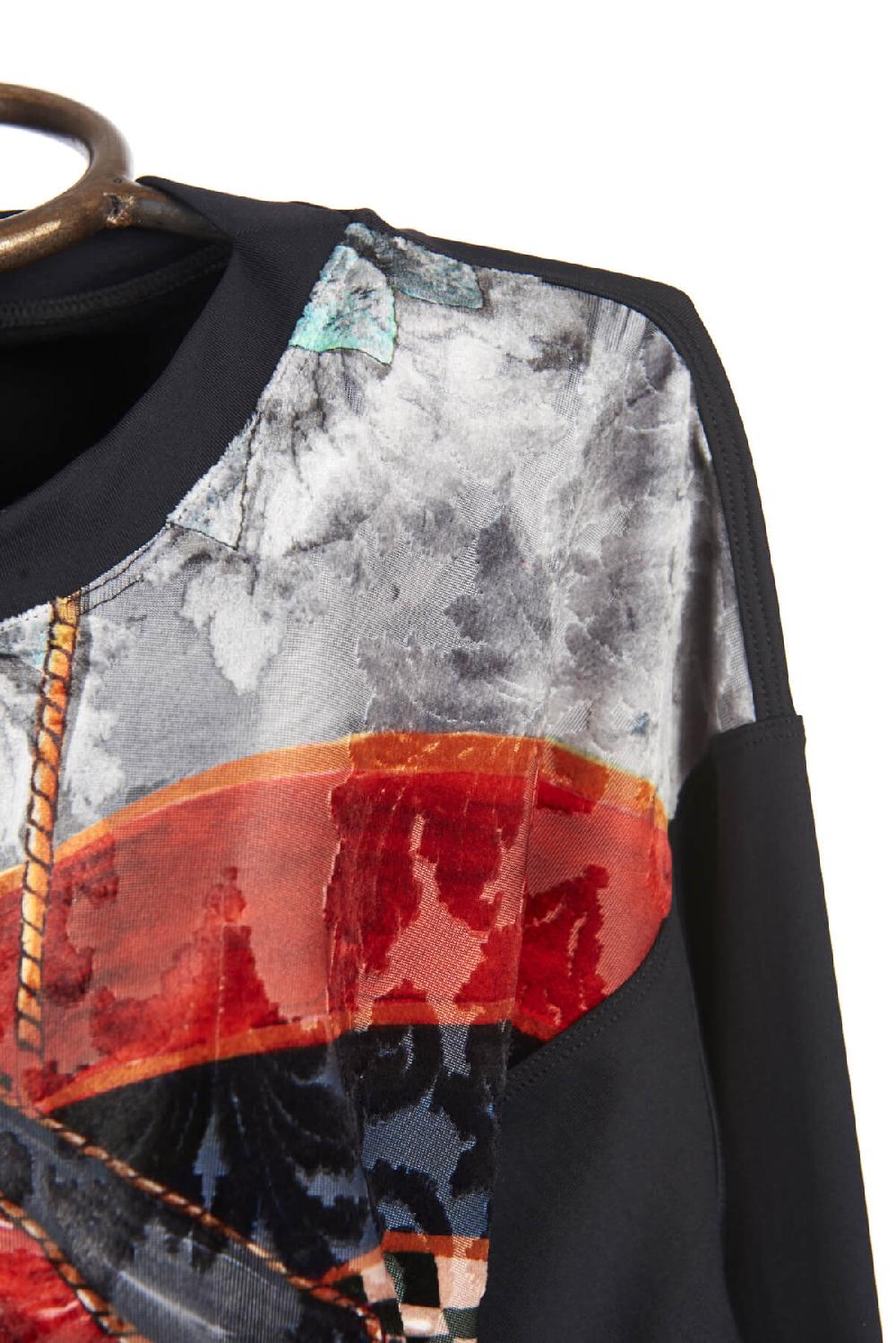 Save The Queen Maglia felpata con stampa su tessuti devorè Saldi