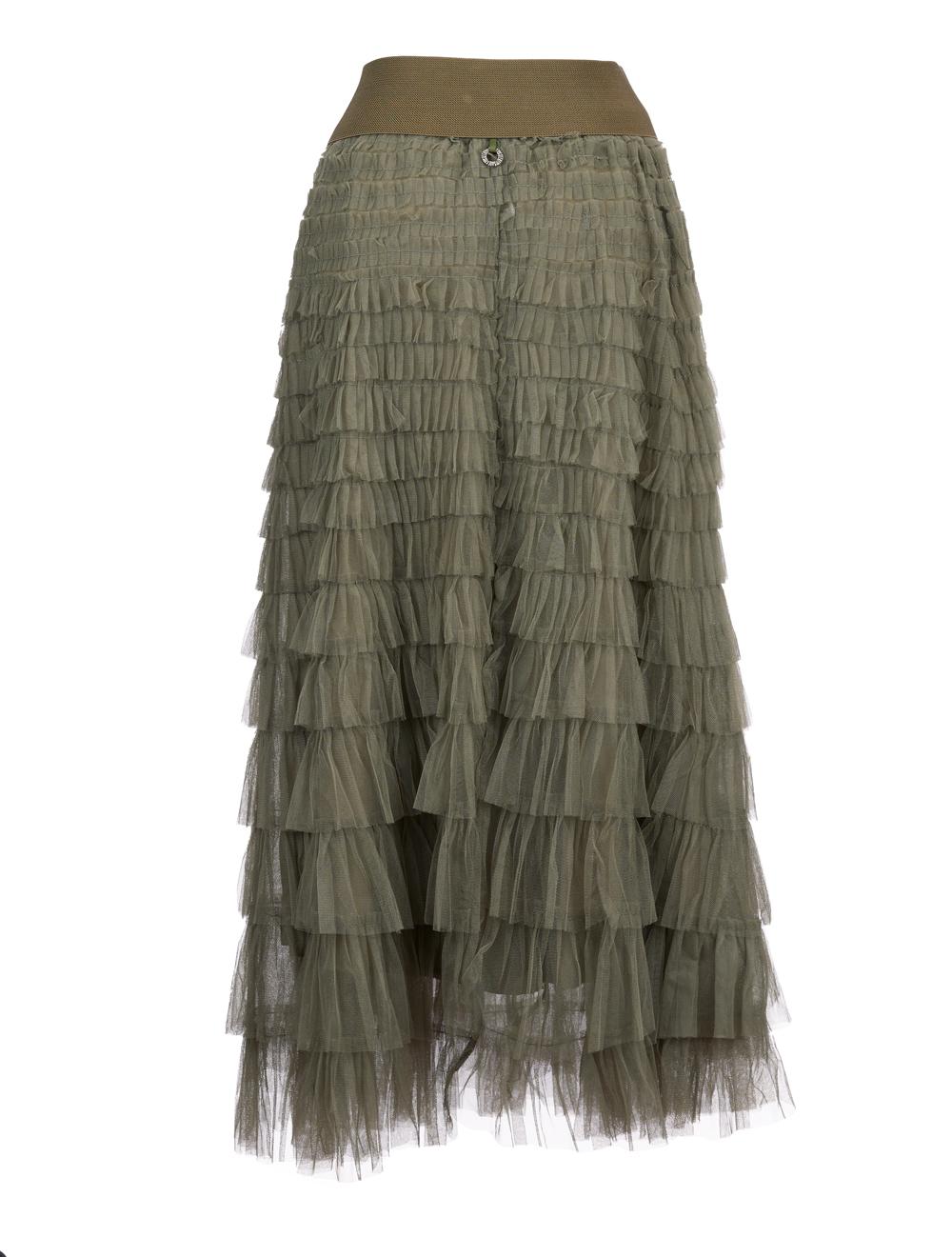 Save The Queen Gonna lunga a balze in tulle verde militare Pezzi Unici