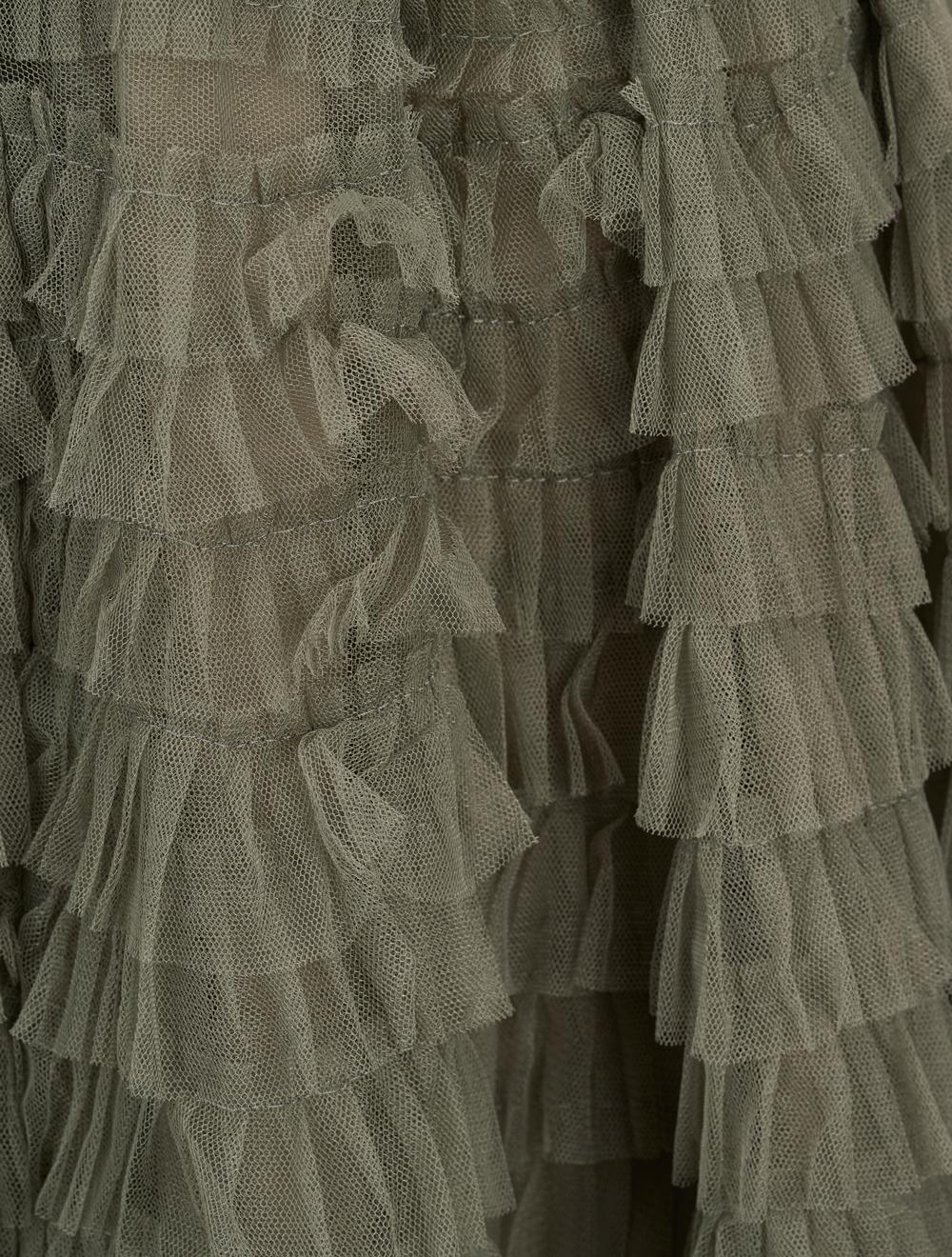 Save The Queen Gonna lunga a balze in tulle verde militare Pezzi Unici