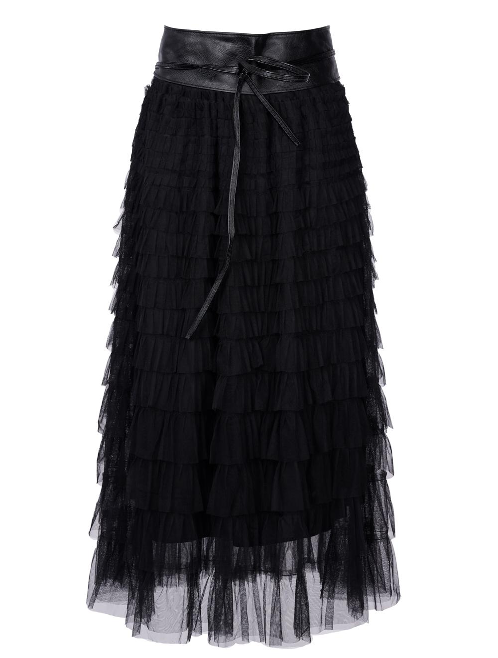 Save The Queen Gonna lunga a balze in tulle nero In Saldo