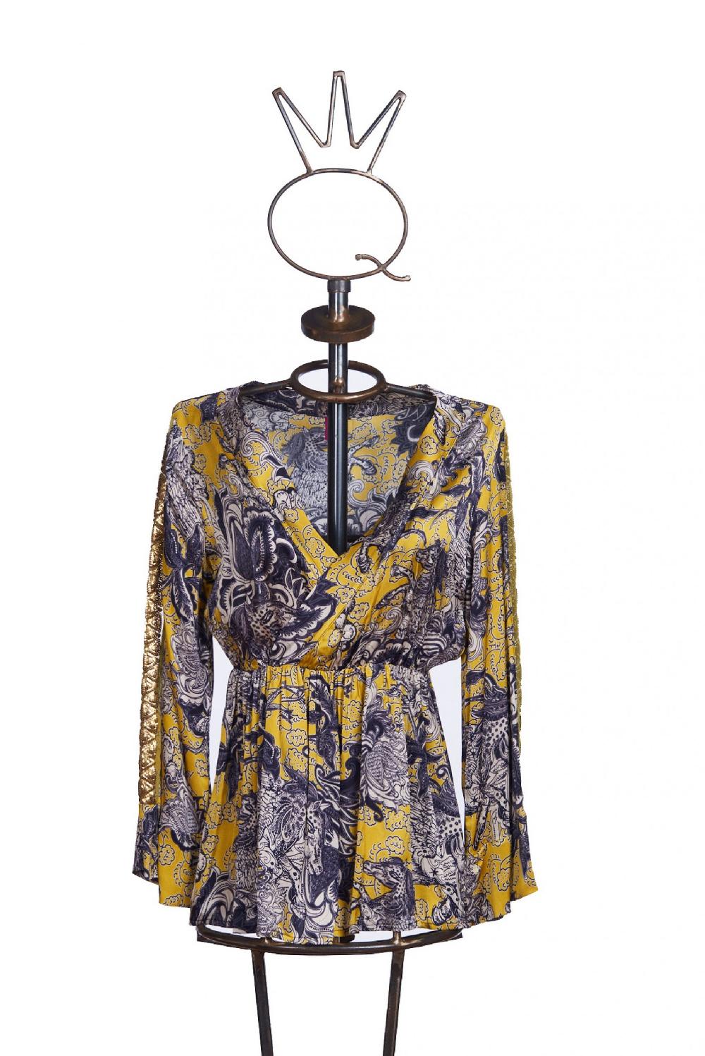 Save The Queen Blusa in raso con stampa rinascimentale Nuovo