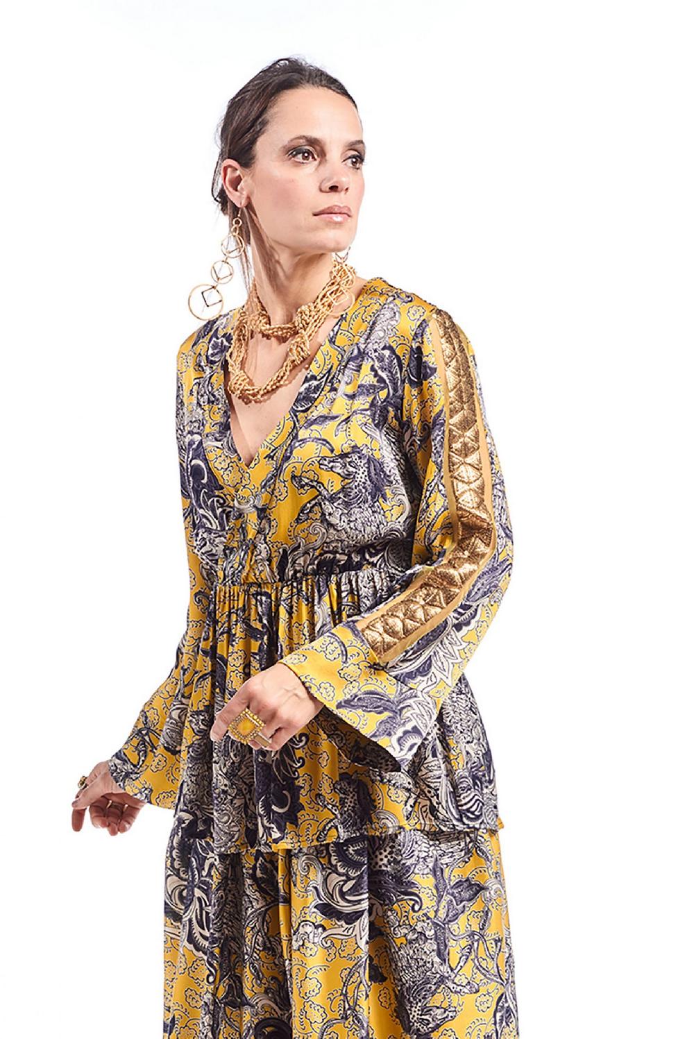 Save The Queen Blusa in raso con stampa rinascimentale Nuovo