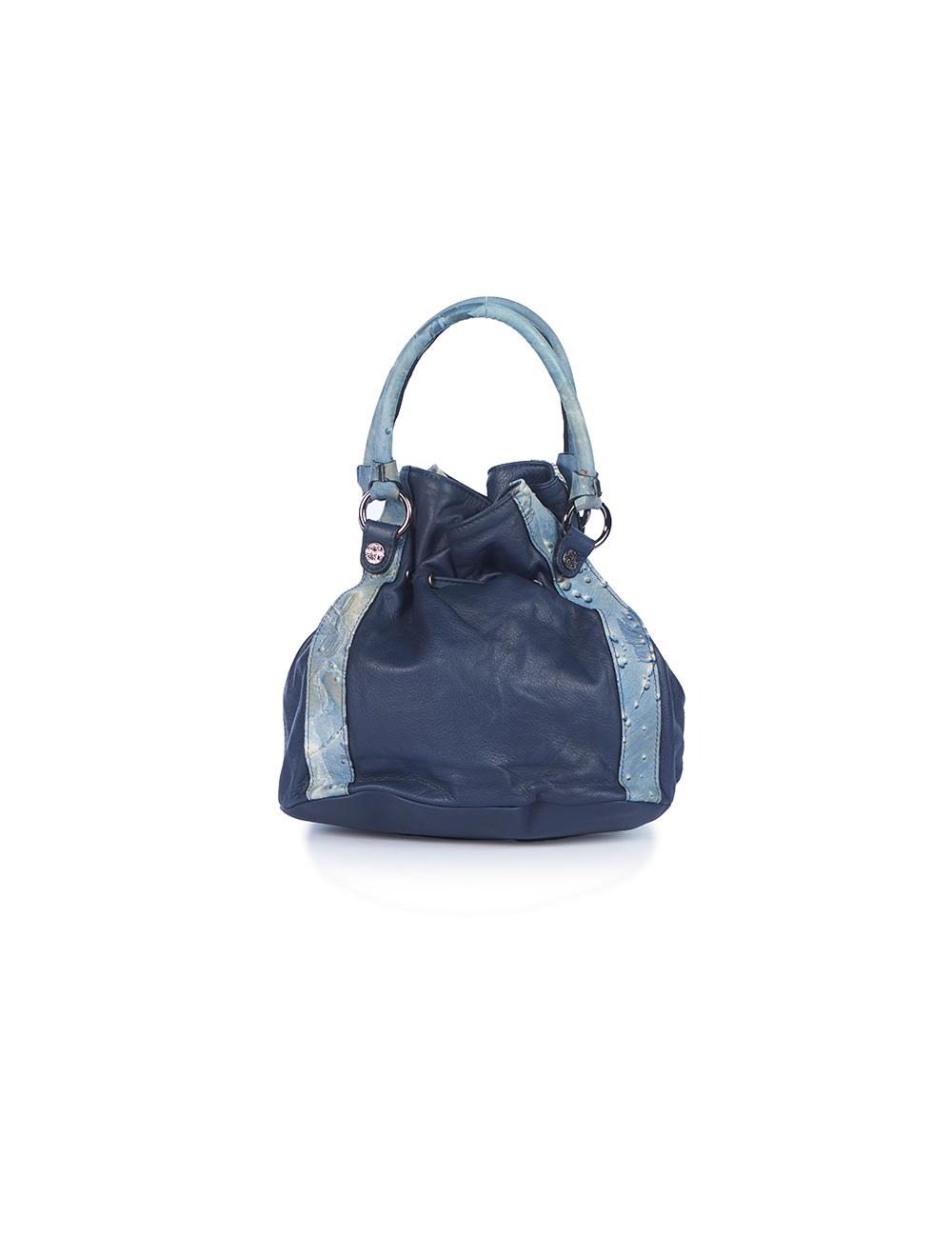 Save The Queen Borsa in pelle blu con dettagli di pelle operata Negozi Online