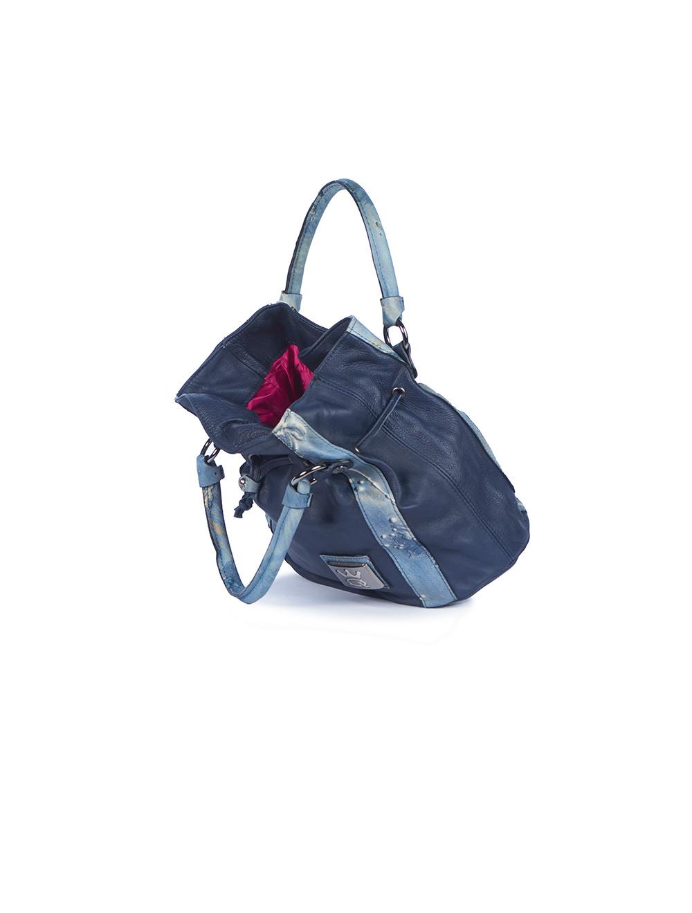 Save The Queen Borsa in pelle blu con dettagli di pelle operata Negozi Online