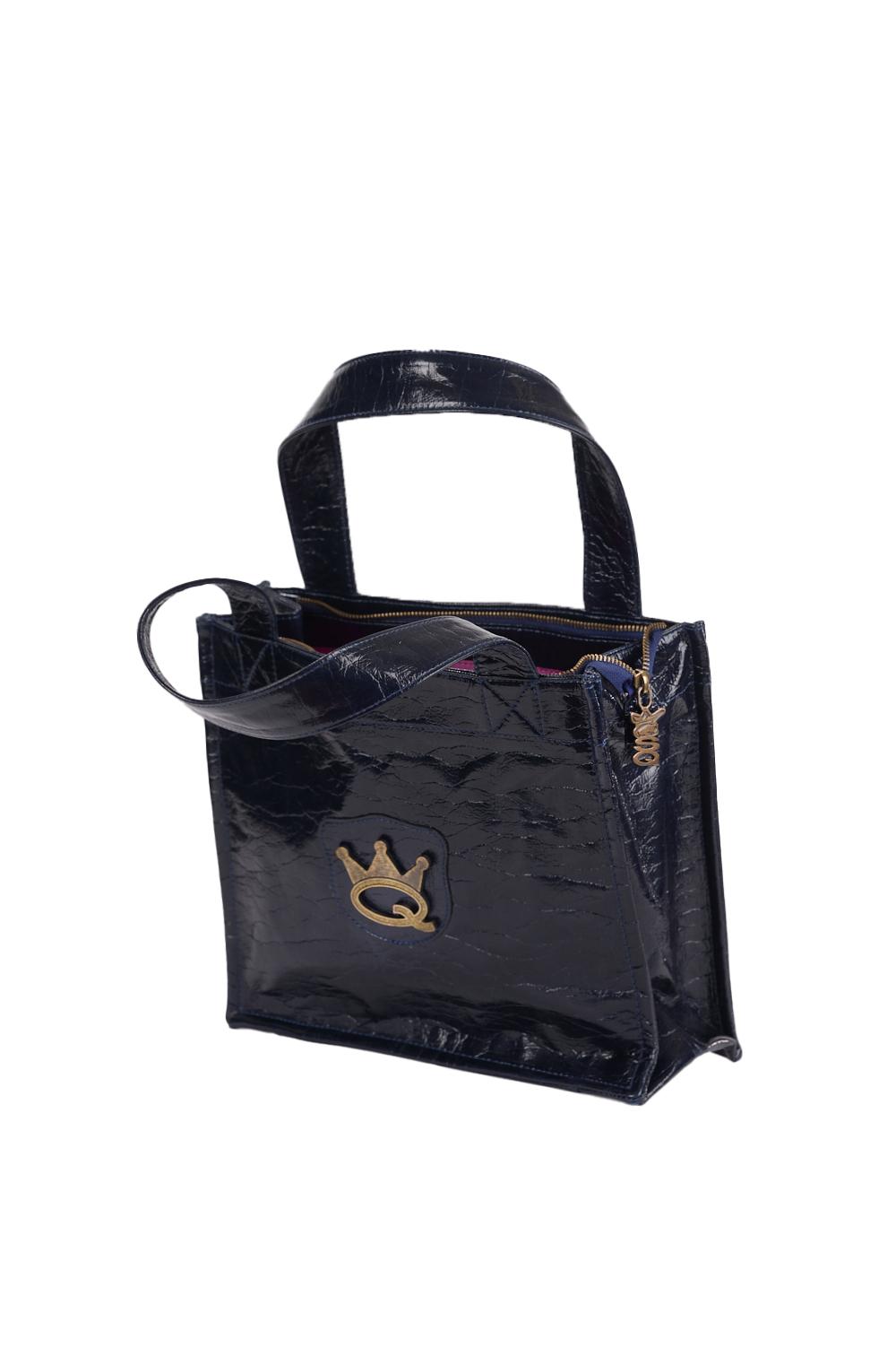 Save The Queen Borsa shopper blu scura in ecopelle con logo metallico Fino Al -60%