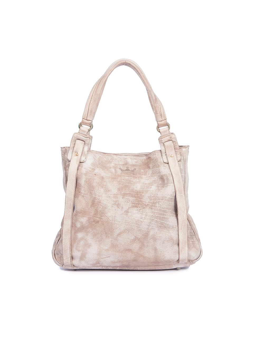 Save The Queen Borsa media in pelle lavorata beige In Vendita