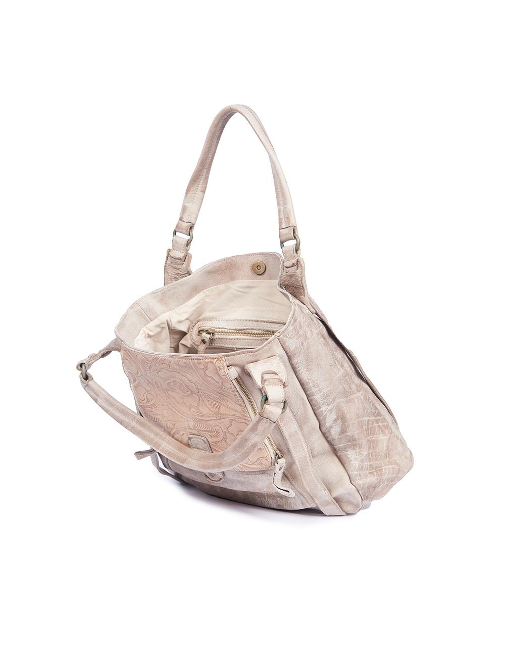 Save The Queen Borsa media in pelle lavorata beige In Vendita