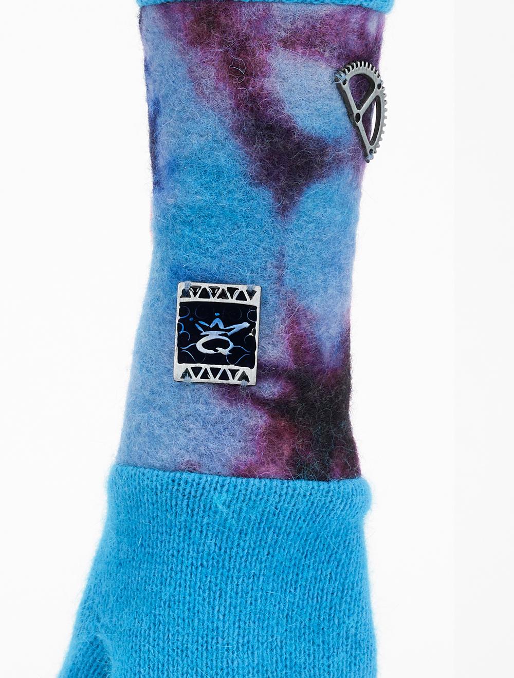 Save The Queen Guanti turchesi di angora con manica in lana cotta tie-dye Saldi