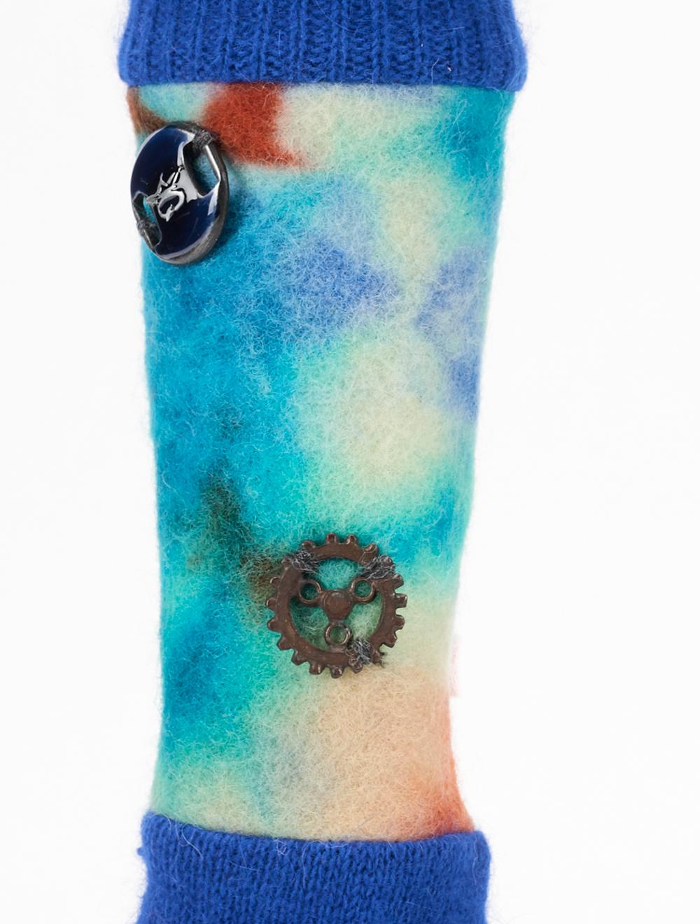 Save The Queen Guanti blu di angora con manica in lana cotta tie-dye Offerte