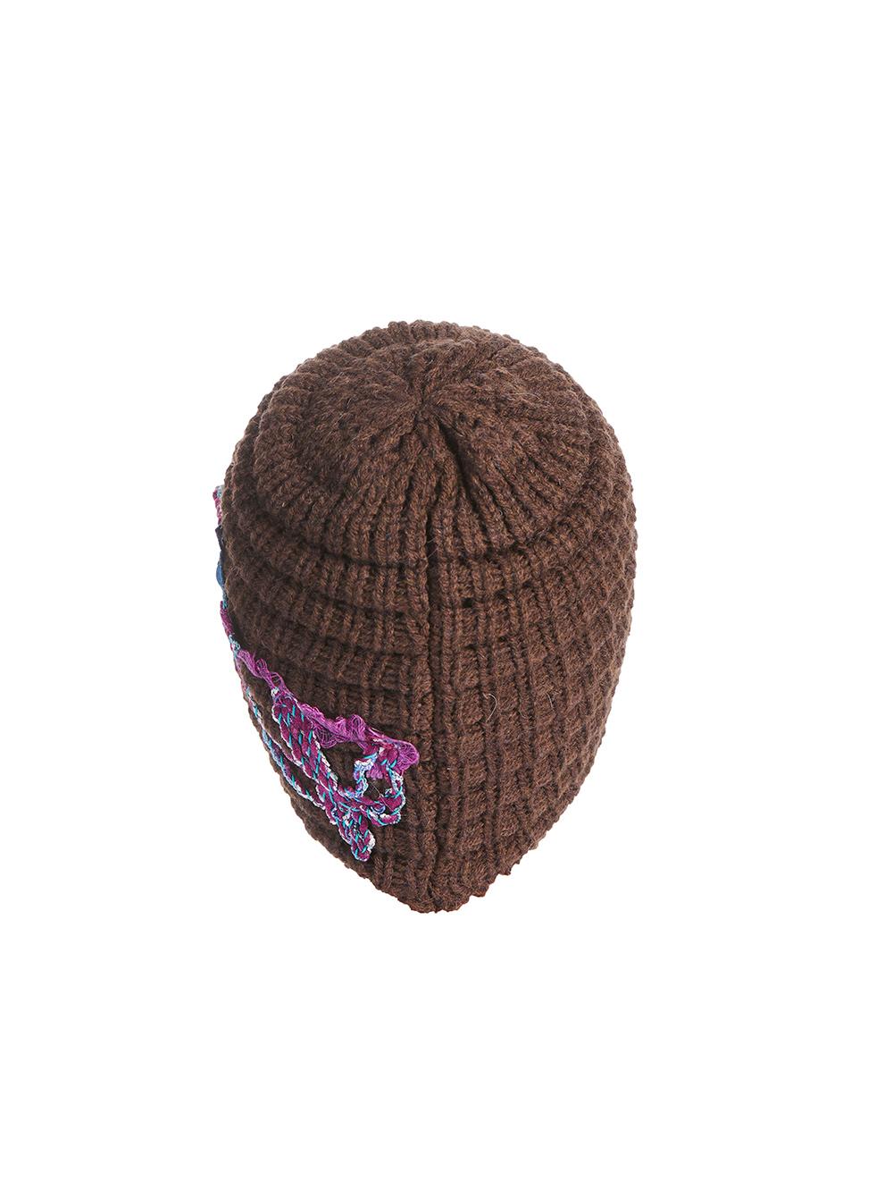 Save The Queen Cappello in maglia marrone con ricamo Vendita