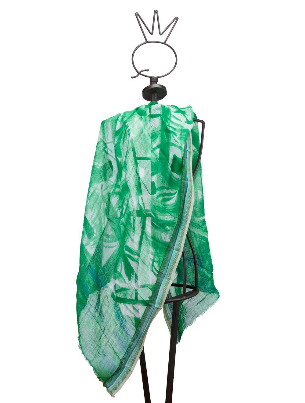 Save The Queen Stola con stampa verde in lino e modal Offerta