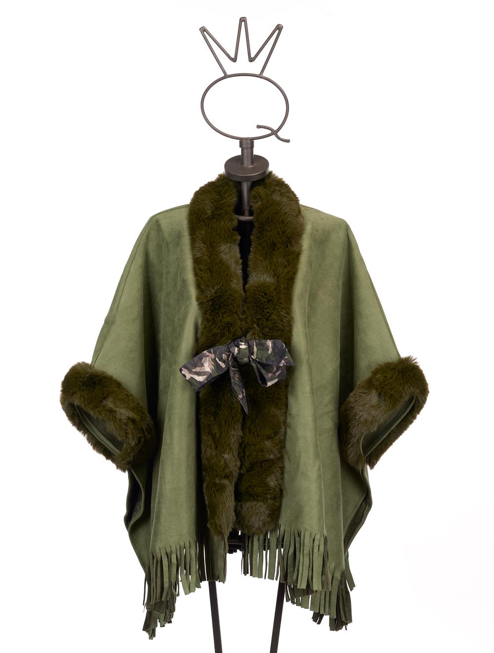 Save The Queen Mantella con frange in eco shearling Offerte