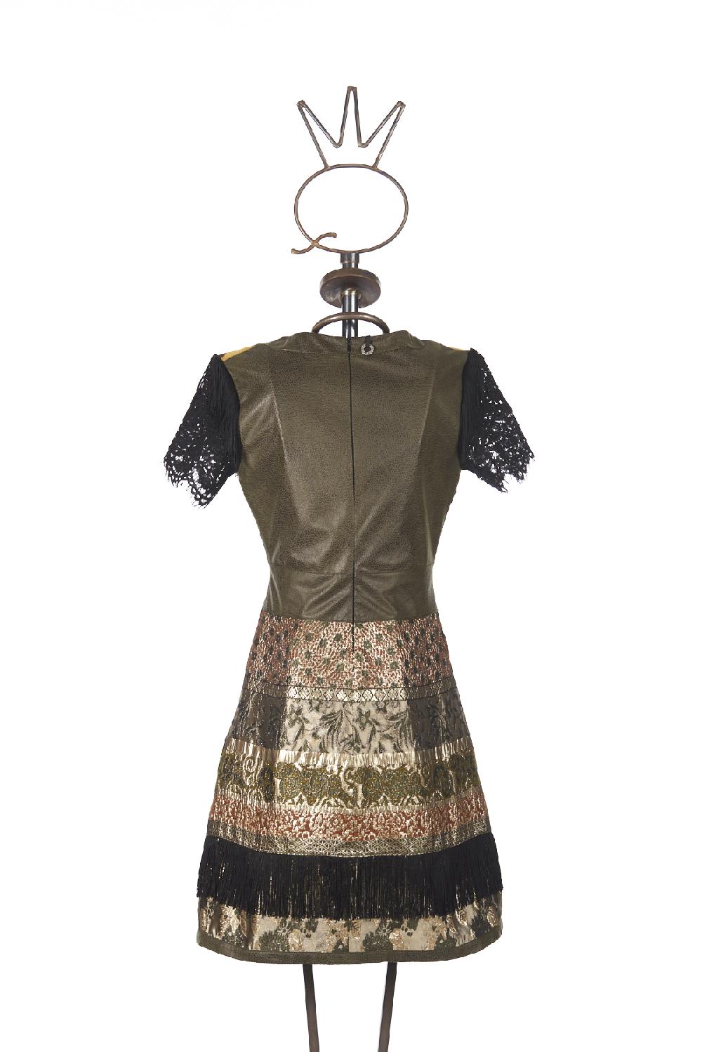 Save The Queen vestito corto con lavorazione patchwork di tessuti operati ricamati ed ecopelle Soddisfazione Garantita