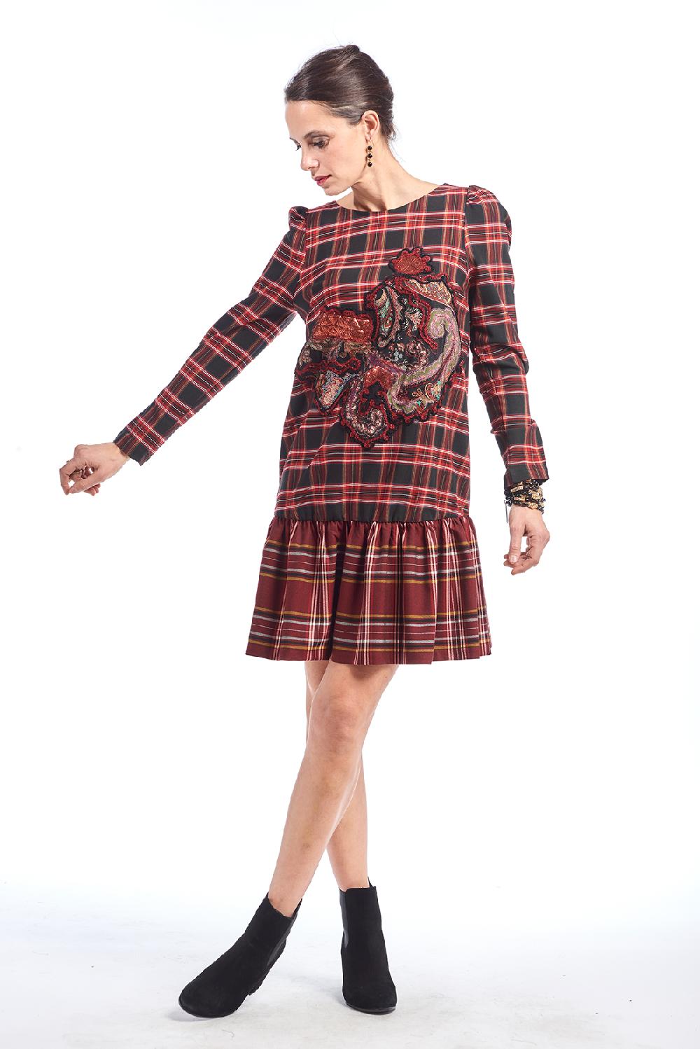 Save The Queen vestito corto in tessuto tartan con ricamo Acquista Ora