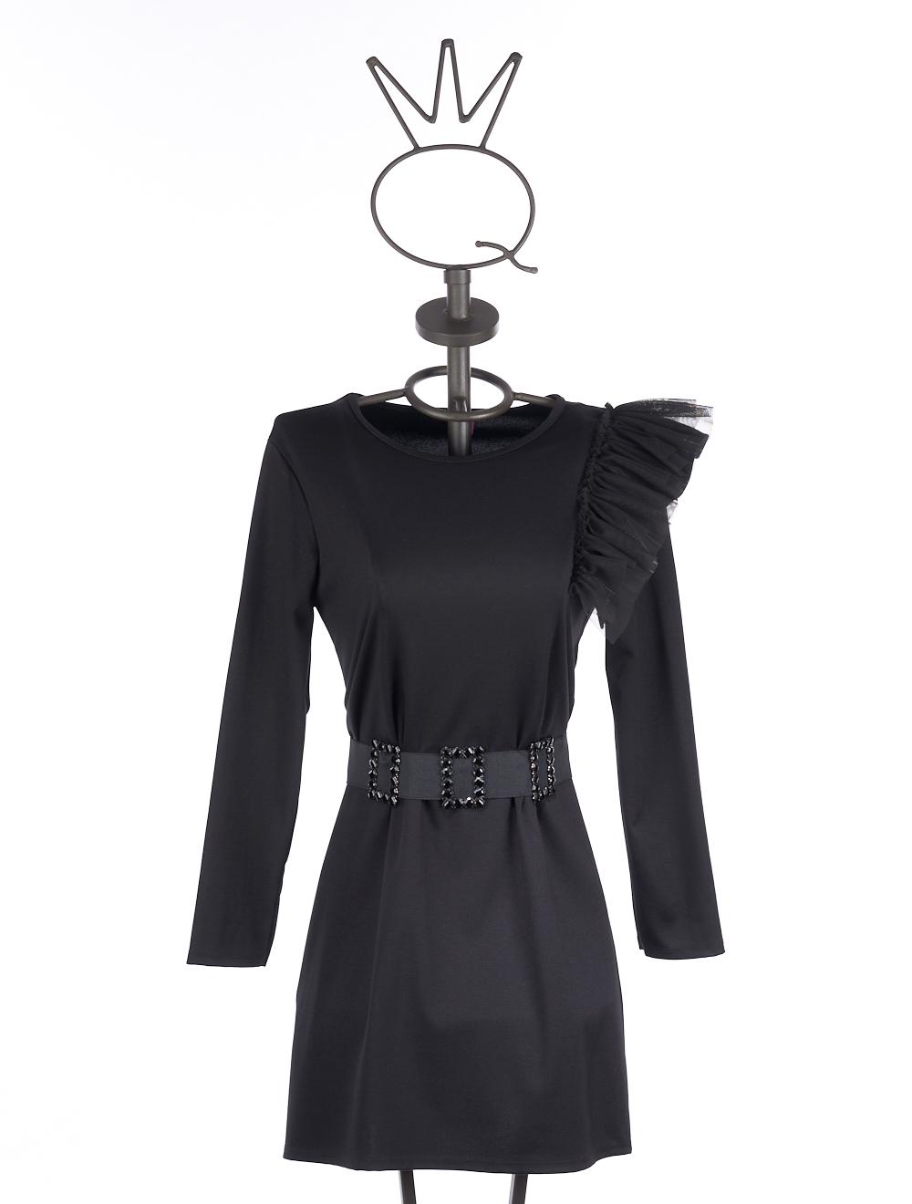 Save The Queen Abito nero con rouches e cinturone Economico