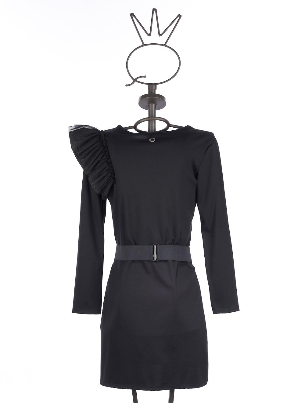 Save The Queen Abito nero con rouches e cinturone Economico