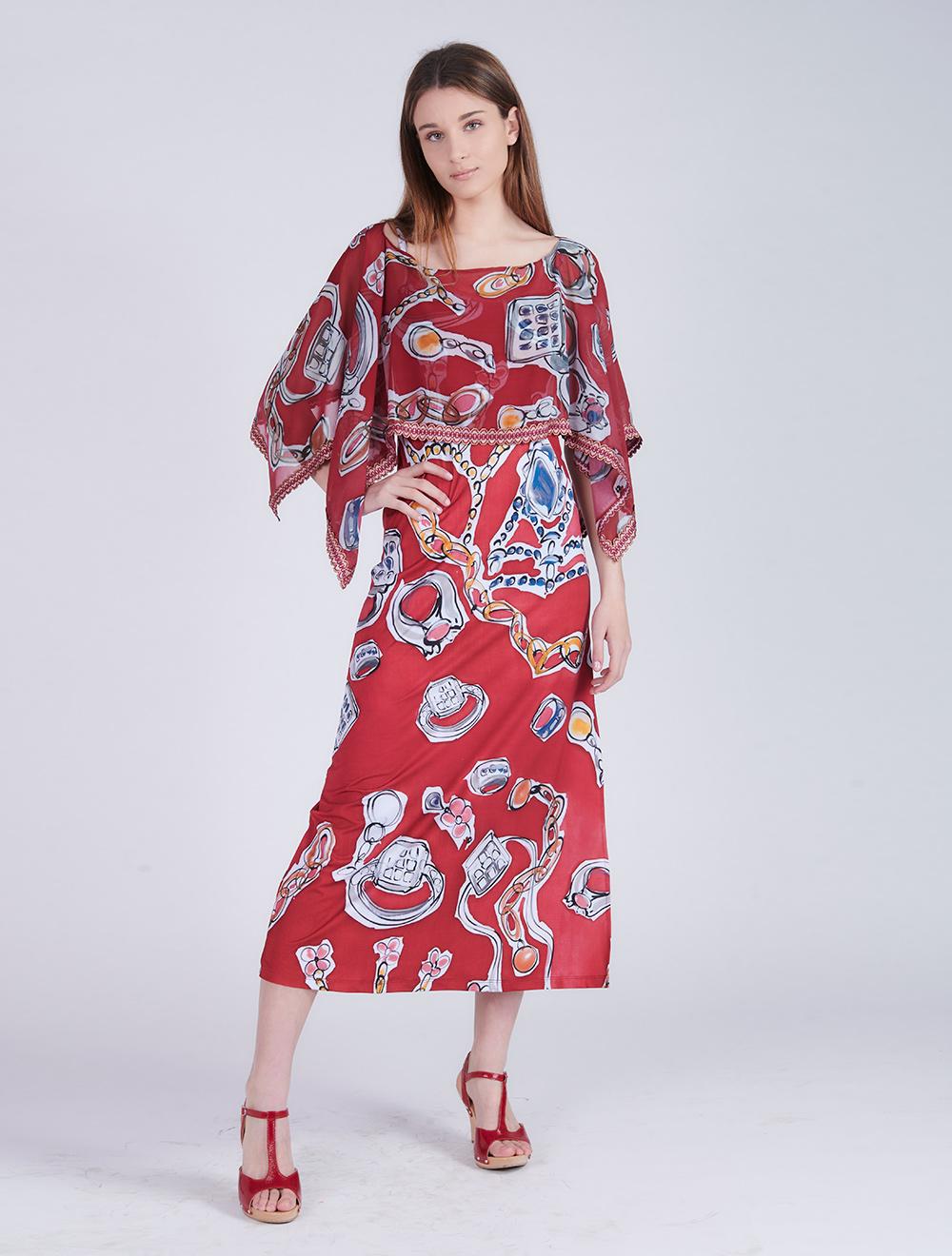 Save The Queen Vestito lungo con stampa “anelli” e poncho in chiffon Qualità Garantita