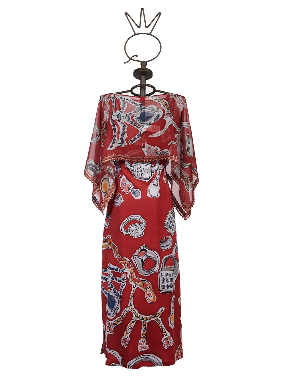 Save The Queen Vestito lungo con stampa “anelli” e poncho in chiffon Qualità Garantita