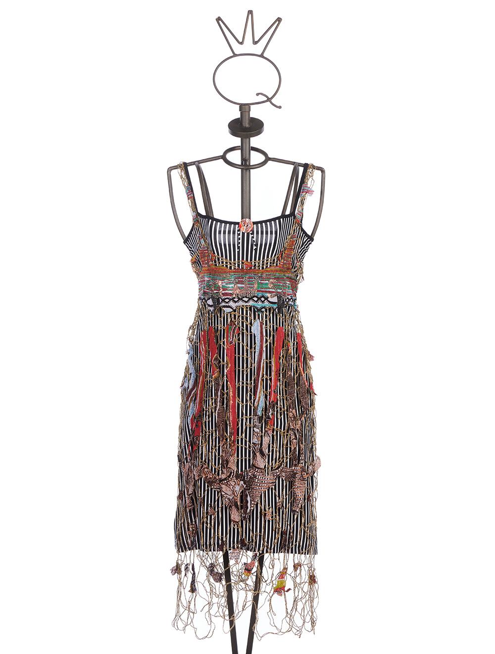 Save The Queen Vestito al ginocchio a righe con rete e ricamo Promozione Limitata