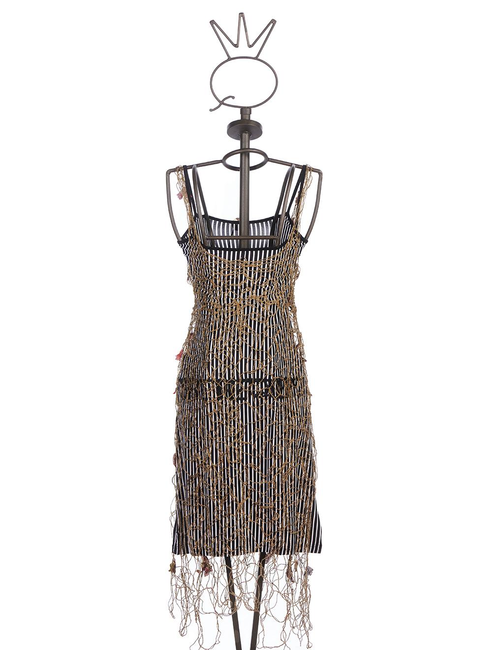 Save The Queen Vestito al ginocchio a righe con rete e ricamo Promozione Limitata