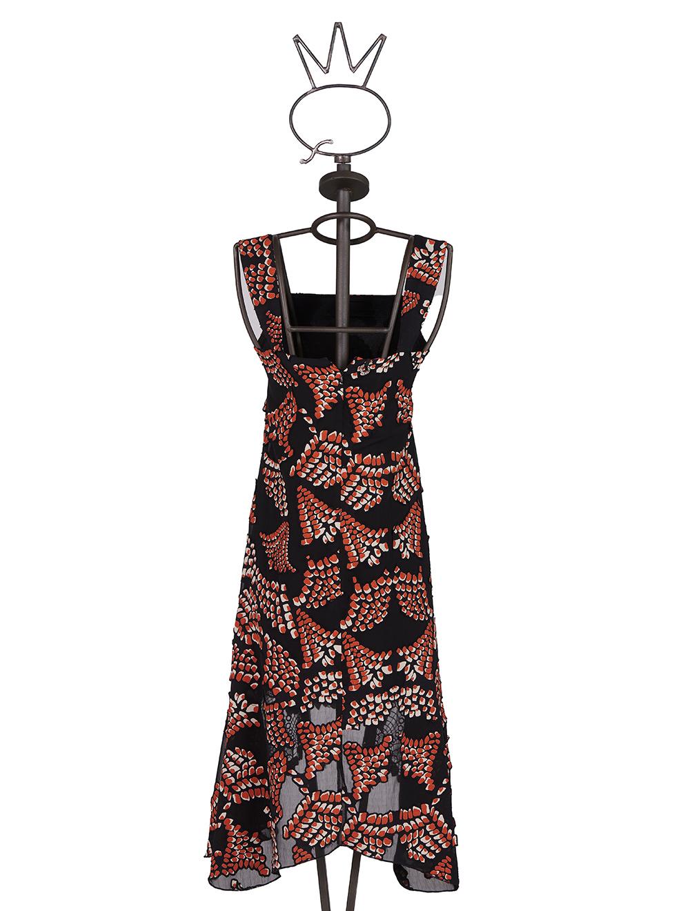 Save The Queen Vestito longuette asimmetrico in tessuto devoré astratto e pizzo macramè Fino Al -60%