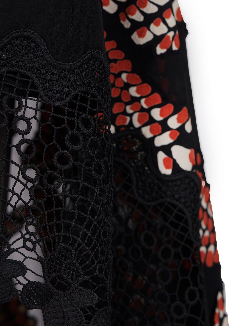 Save The Queen Vestito longuette asimmetrico in tessuto devoré astratto e pizzo macramè Fino Al -60%