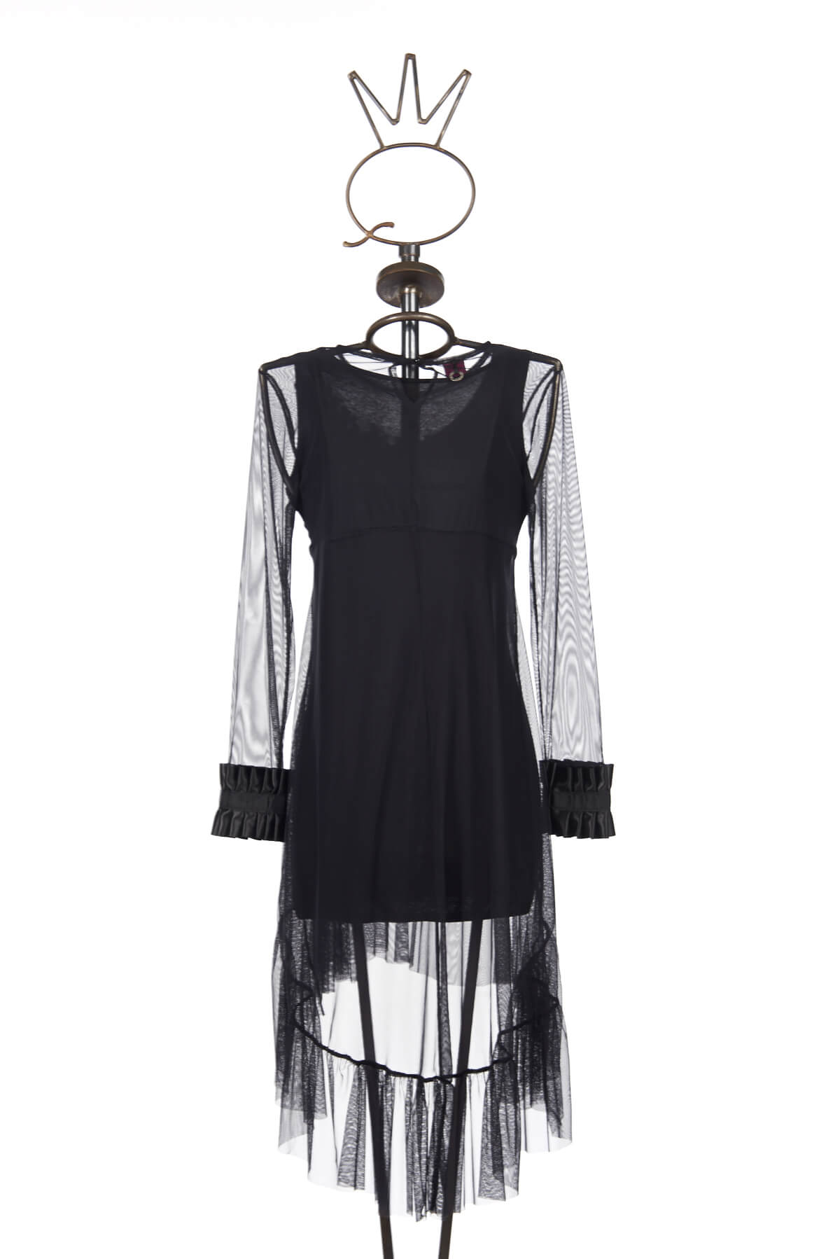 Save The Queen Vestito nero longuette con applicazioni In vendita