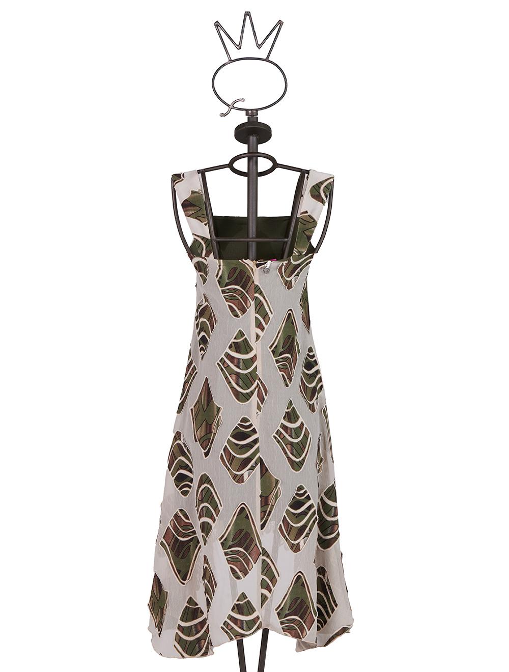 Save The Queen Vestito longuette asimmetrico in tessuto devoré motivo camouflage e pizzo macramè Italy