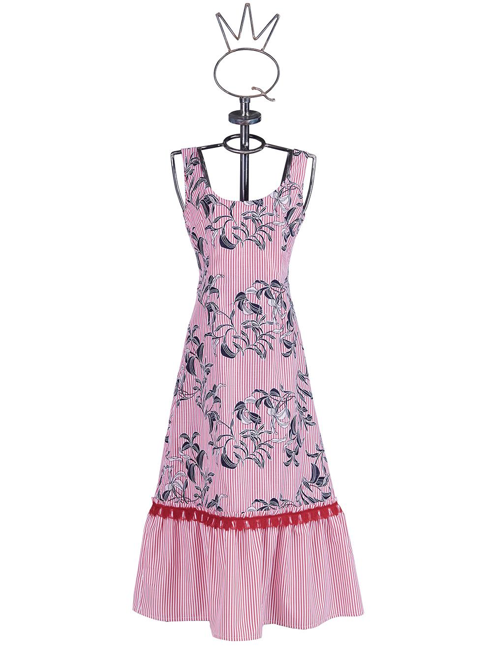 Save The Queen Vestito lungo in tessuto di cotone a righe ricamato Qualità