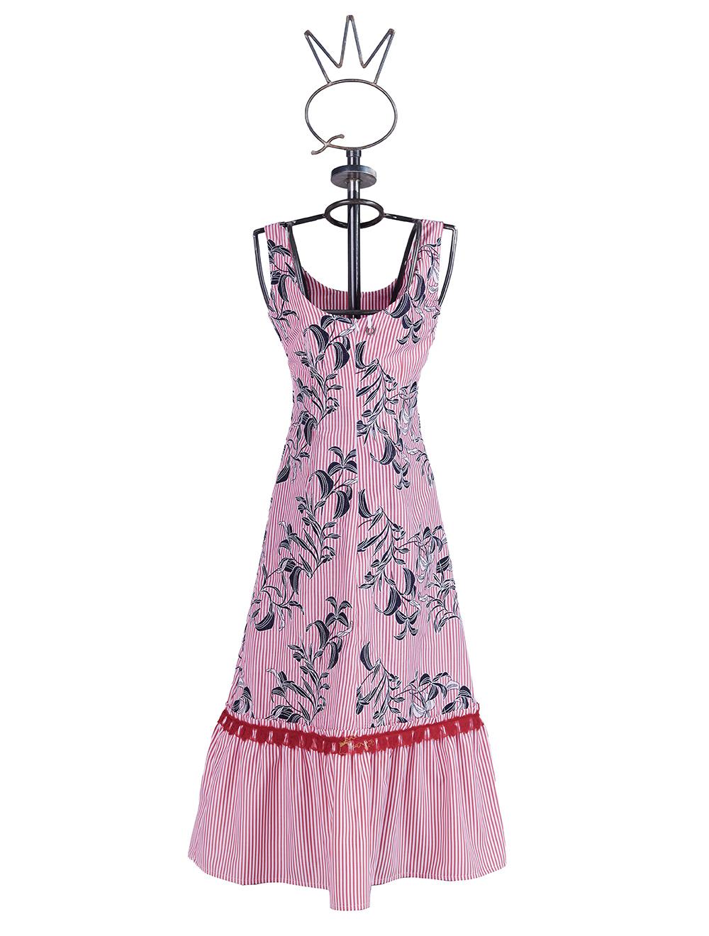 Save The Queen Vestito lungo in tessuto di cotone a righe ricamato Qualità