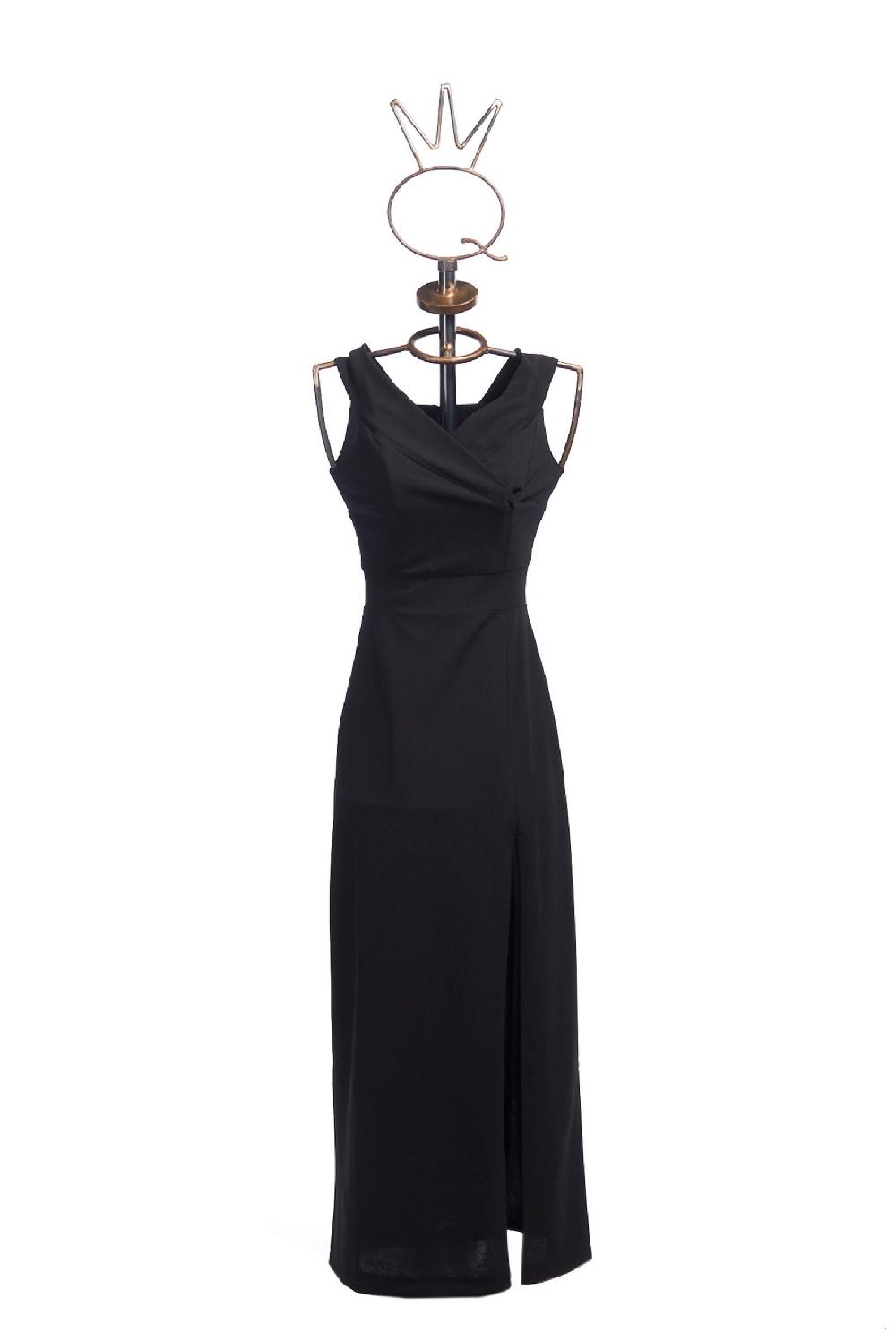 Save The Queen vestito lungo in crepe nero Vendita