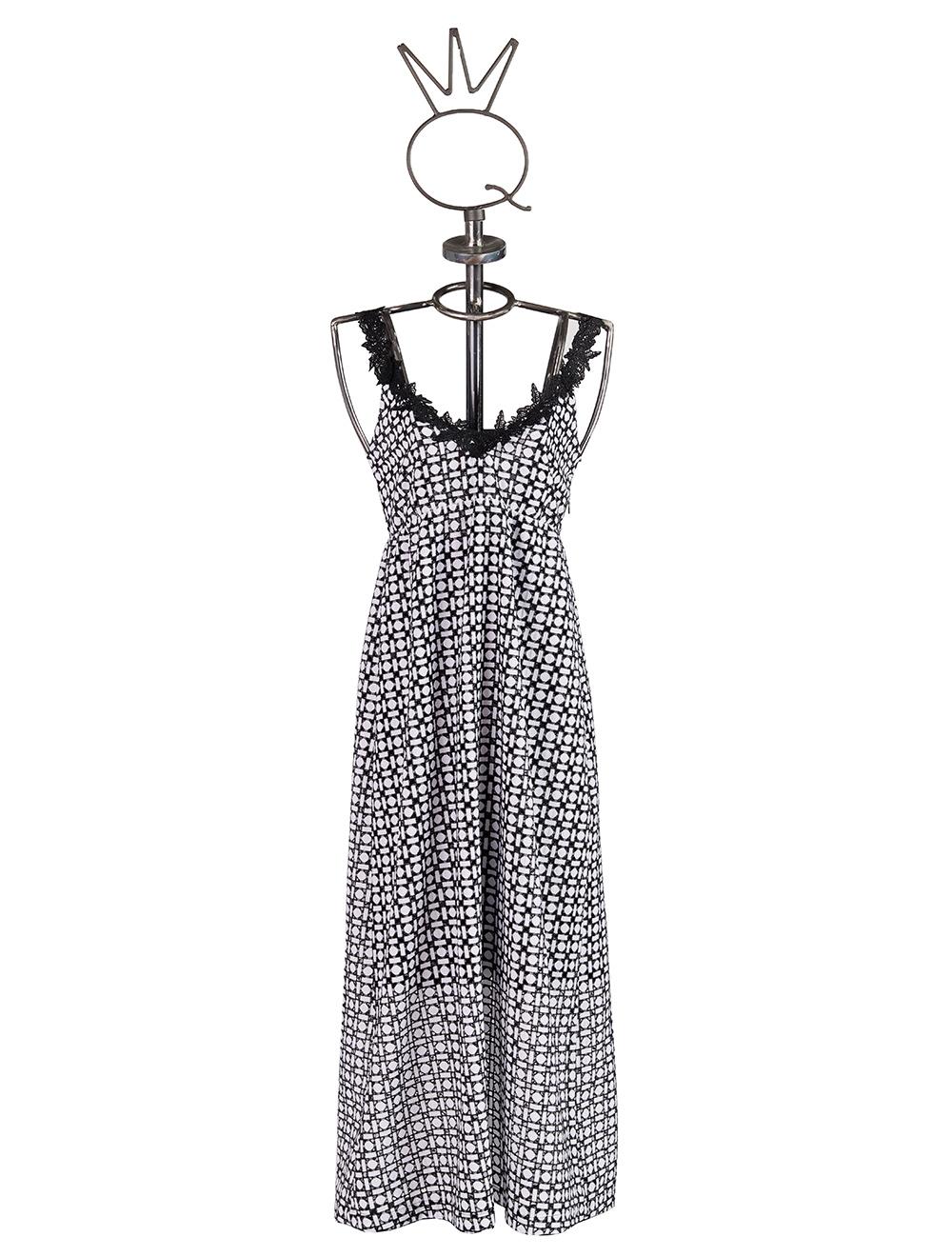 Save The Queen Vestito lungo in sangallo di cotone bianco e nero Soddisfazione Garantita