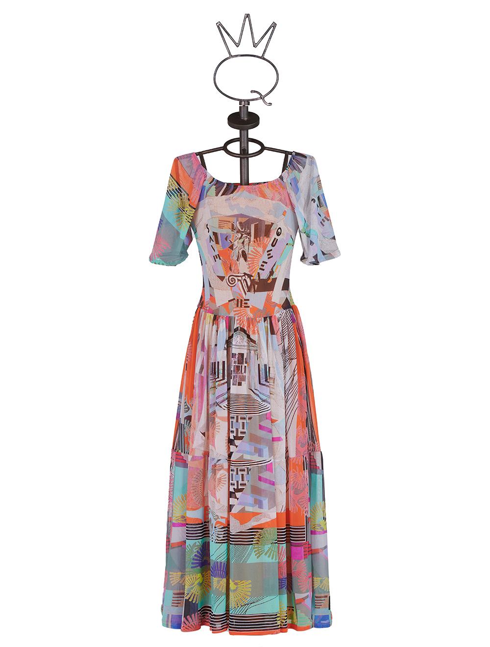 Save The Queen Vestito lungo in tulle con stampa dedicata alla Grecia Qualità Garantita