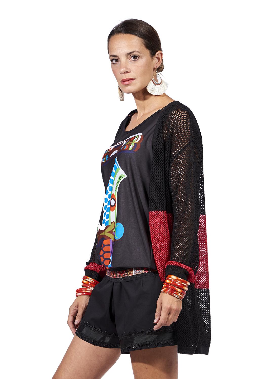 Save The Queen Cardigan nero e rosso Consegna Veloce