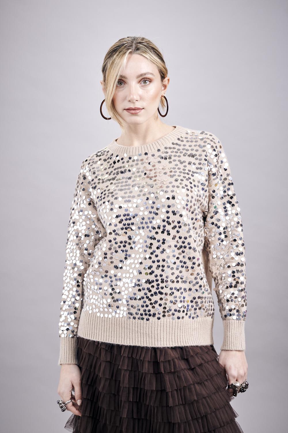 Save The Queen Maglia in tricot con paillettes Offerta natalizia