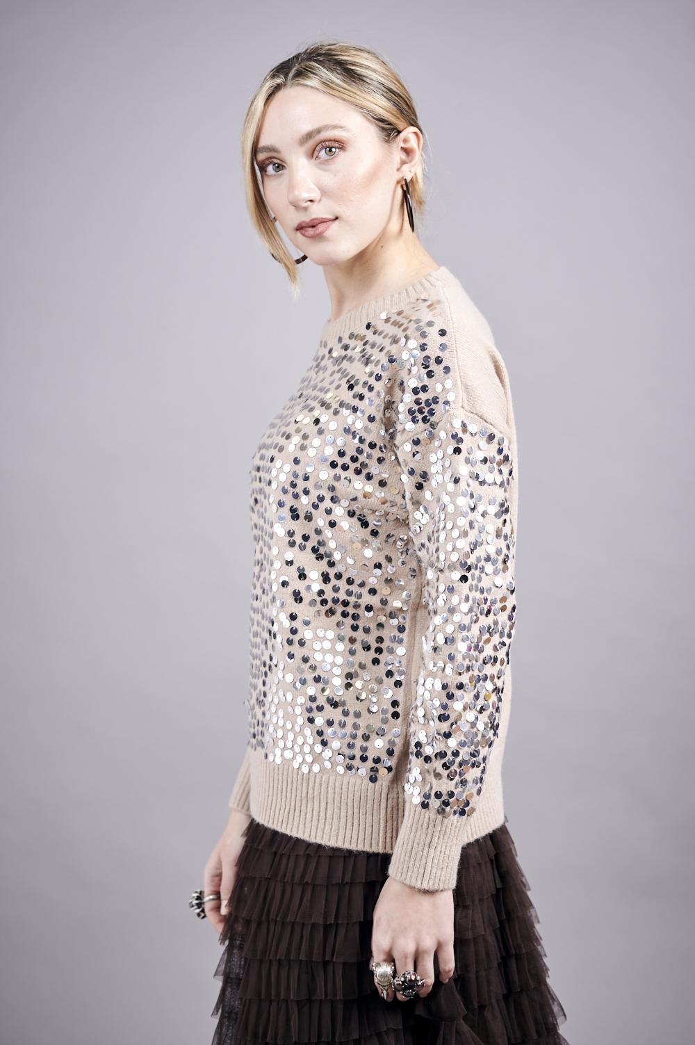 Save The Queen Maglia in tricot con paillettes Offerta natalizia