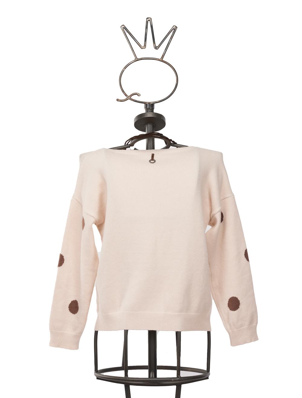 Save The Queen Maglia in viscosa beige a pois marroni con collana Offerta San Valentino