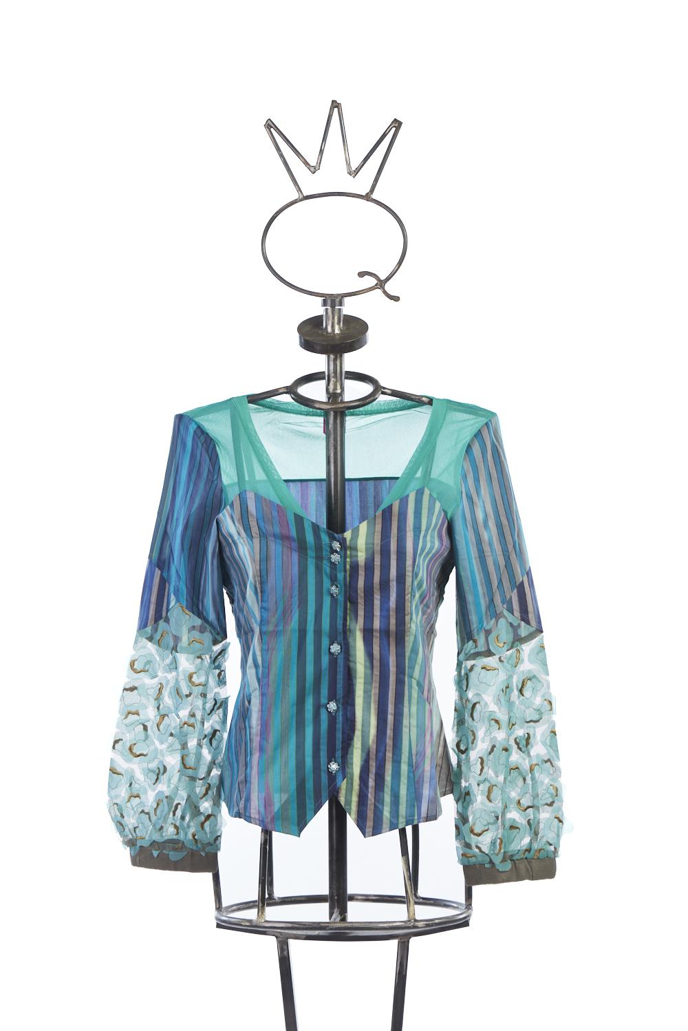 Save The Queen camicia in tessuto di cotone a righe e maniche in tessuto operato Latest fashion
